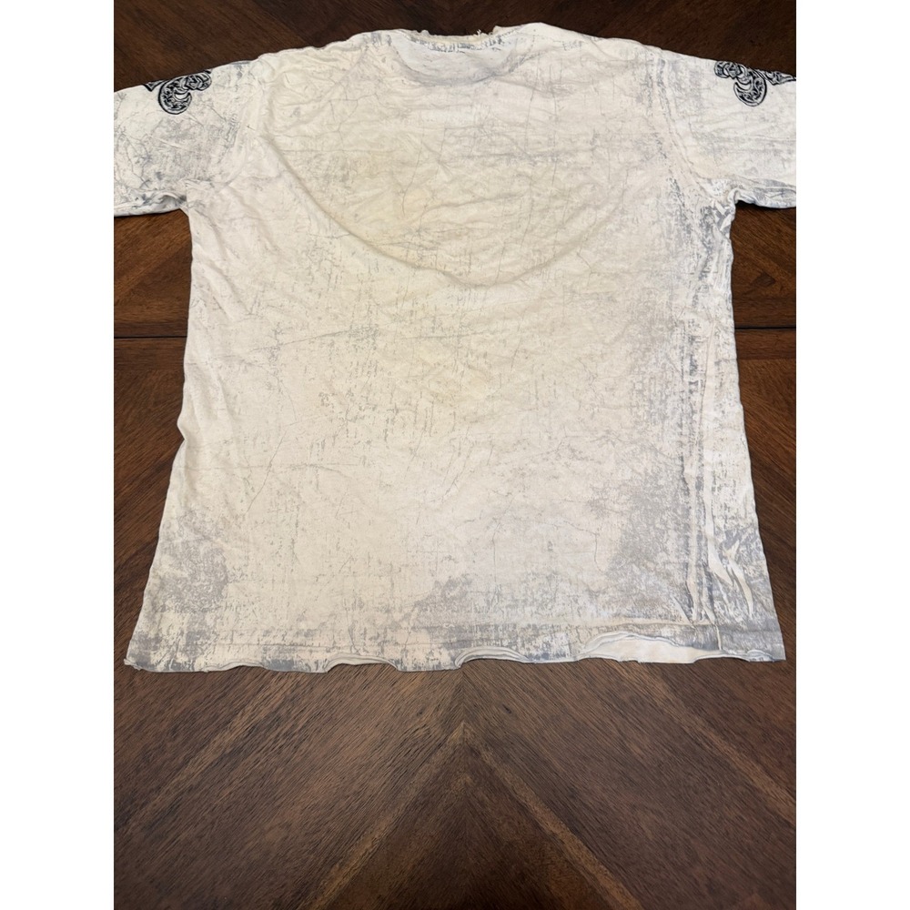 Affliction Mens Graphic T-Shirt XL White Gothic Fleur De Lis Distressed Y2K MMA - Picture 7 of 7